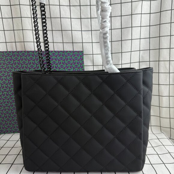 NWT Tory Burch Black Matte Quilted Tote Bag Authentic - Picture 6 of 12